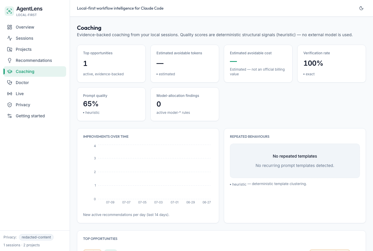 Prompt coaching interface with baseline metrics