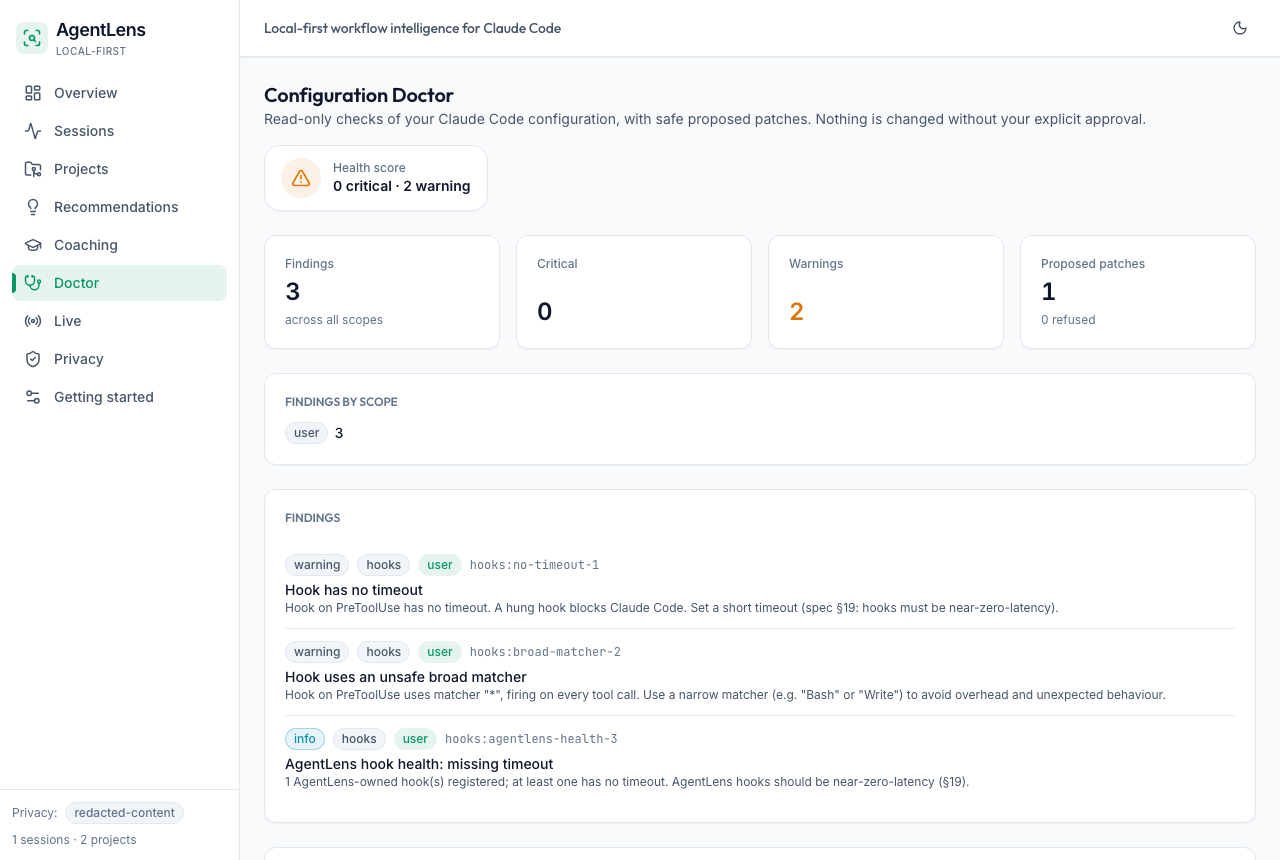Configuration doctor proposing safe reviewable patches